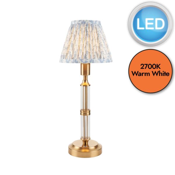 Endon Lighting - Morton Rechargeable & Leaf 16cm - 114839 - LED Aged Brass Blue Touch Table Lamp With Shade