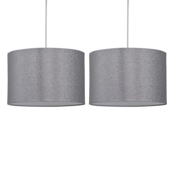 Set of 2 Silvery Grey Glitter 33cm Pendant Lightshades