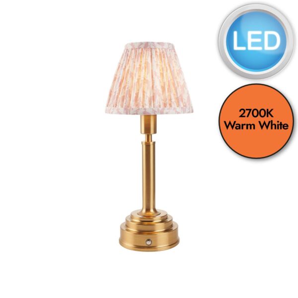 Endon Lighting - Upton Rechargeable & Leaf 16cm - 114880 - LED Aged Brass Peach Touch Table Lamp With Shade