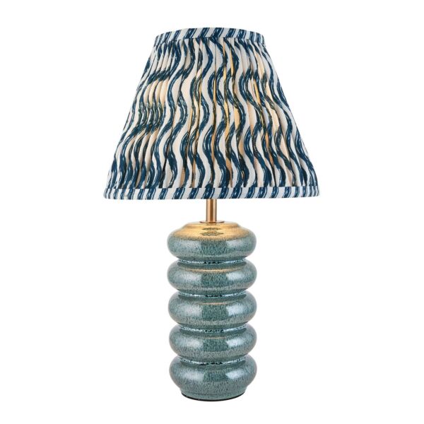 Endon Lighting - Squash & Ripple 25cm - 116483 - Ocean Spray Aged Brass Blue Ceramic Table Lamp With Shade