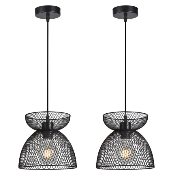 Set of 2 Cassidy - Medium Layered Black Mesh Ceiling Pendant Lights