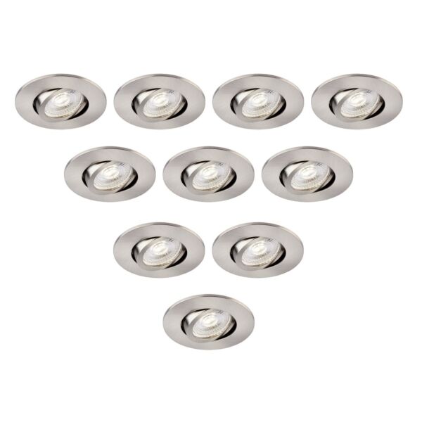 Saxby Lighting - Set of 10 Saxby ShieldONE 75 - 111579 & 113322 - Satin Nickel Tilt Recessed Fire Rated Ceiling Downlights