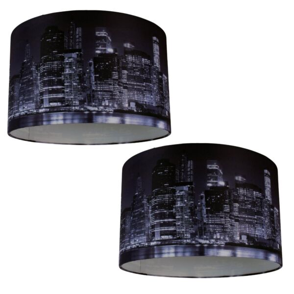 Set of 2 Digitally Printed Shade with New York City Skyline 320mm Diameter