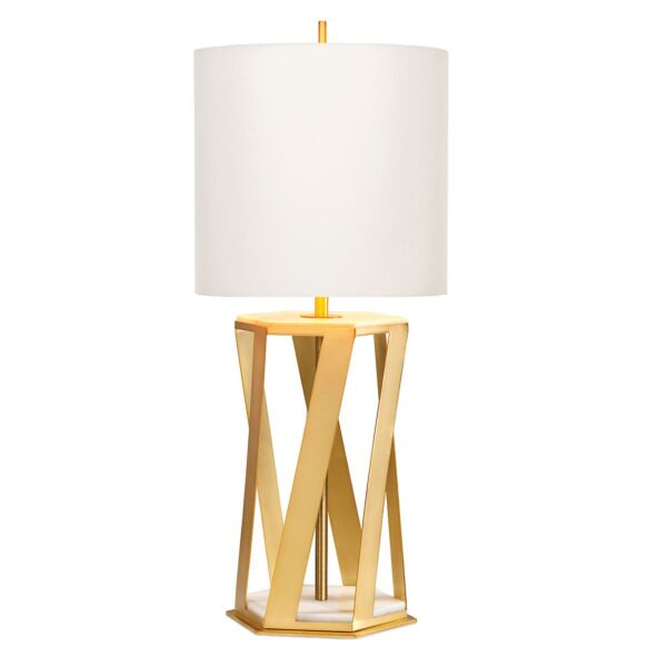 Elstead Lighting - Apollo - APOLLO-TL-WHT - Brushed Brass White Marble Table Lamp With Shade