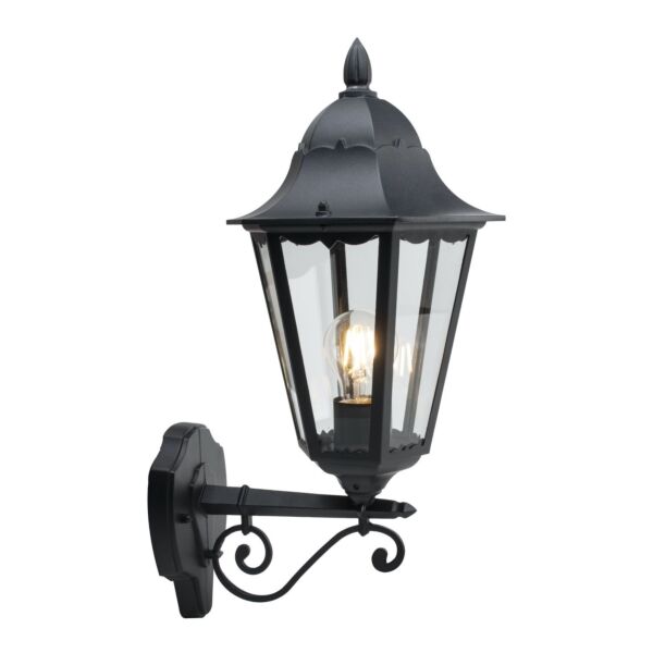 Mansfield - Black with Clear Glass Six Sided Lantern IP44 Outdoor Wall Light