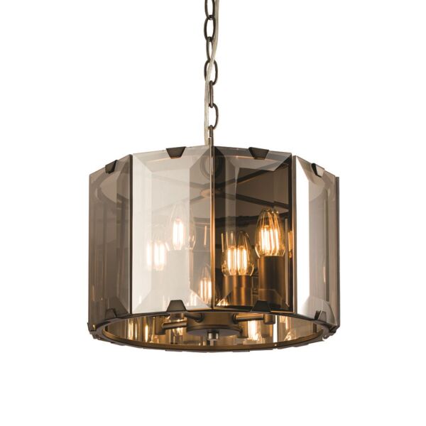 Endon Lighting - Clooney - 61281 - Slate Grey Smoked Cut Glass 4 Light Ceiling Pendant Light