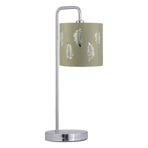 Chrome Arched Table Lamp with Sage Green Fern Shade