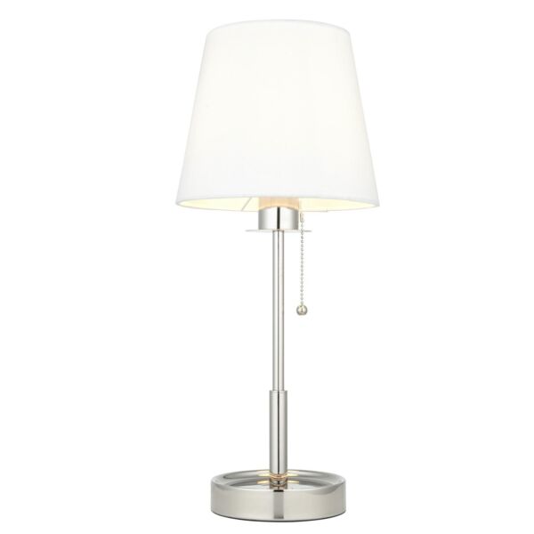 Nolan - Nickel Vintage White Pull Cord Table Lamp With Shade