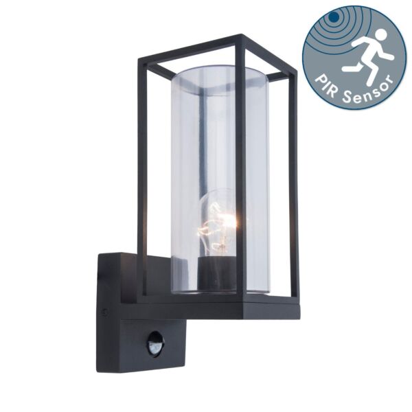 Lutec - Flair - 5288802012 - Black Clear Glass IP44 Outdoor Sensor Wall Light