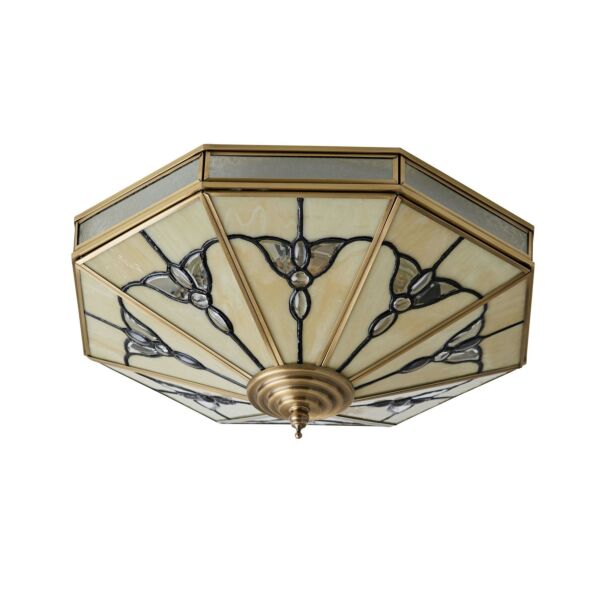 Interiors 1900 - Gladstone - SN03FL46 - Antique Brass Tiffany Glass 4 Light Flush Ceiling Light