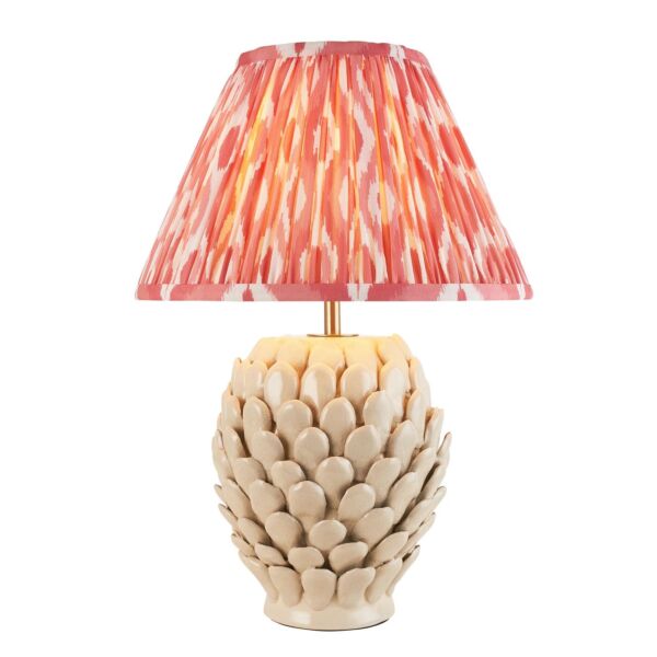 Endon Lighting - Layered Leaf & Ikat 30cm - 116410 - Cream Crackle Aged Brass Pink Ceramic Table Lamp With Shade