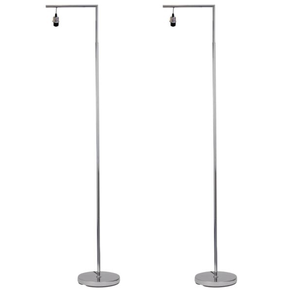 Set of 2 Chrome Angled Floor Lamps Base Only