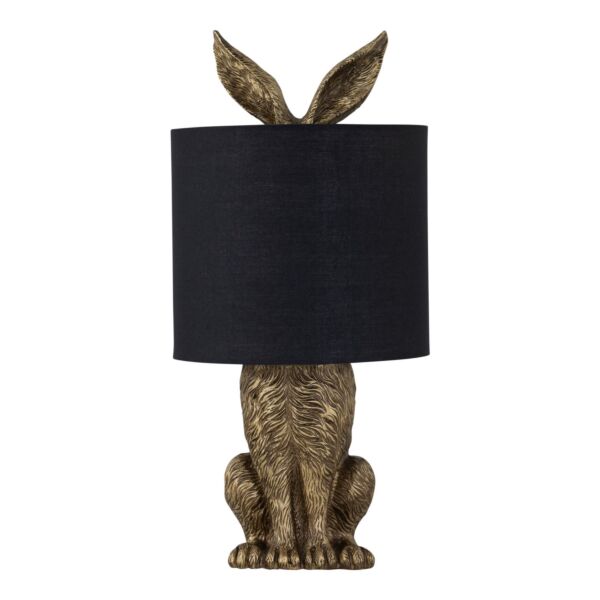 Babs - Antique Gold Hare Table Lamp With Black Fabric Shade