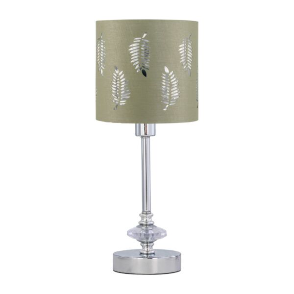 Chrome Jewelled Table Lamp with Sage Green Fern Shade