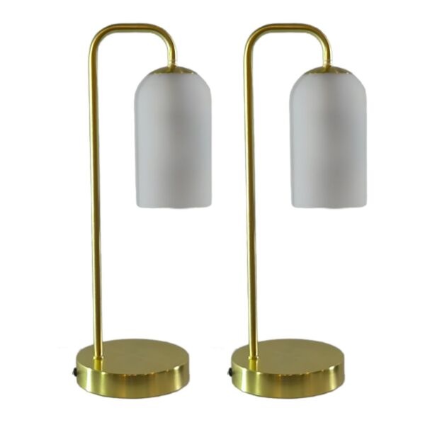 Set of 2 Victoria - Satin Brass Touch Lamps with Frosted Glass Shades