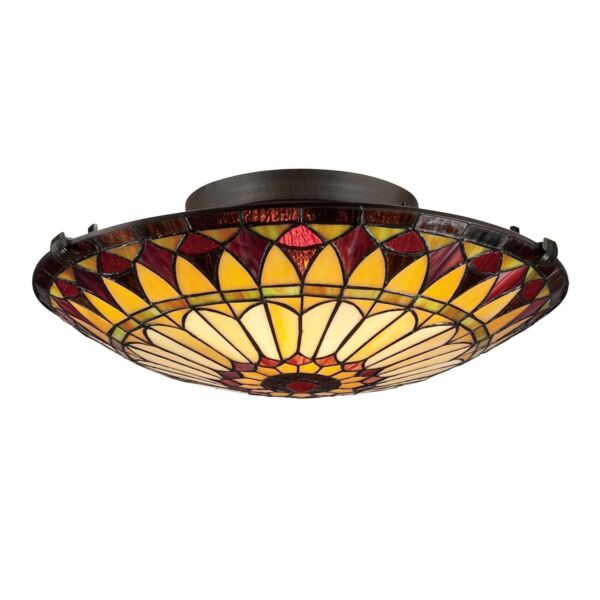 Quoizel Lighting - West End - QZ-WEST-END-F - Vintage Bronze Tiffany Glass 2 Light Flush Ceiling Light