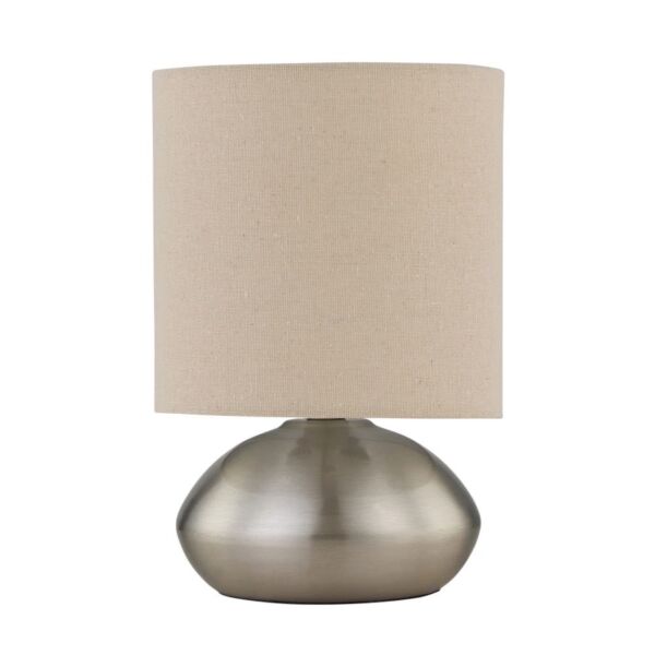 Jenson - Brushed Chrome Touch Table Lamp with Natural Linen Shade