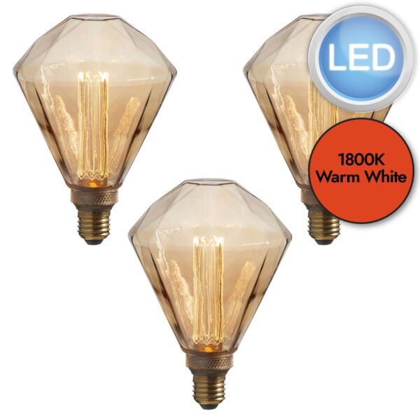 Endon Lighting - Set of 3 Facett - 97176 - LED E27 ES - Filament Light Bulbs - 125mm dia