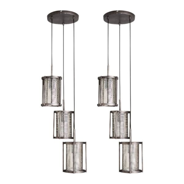 Set of 2 Eli - Brushed Silver with Mesh Shades Cluster Pendants