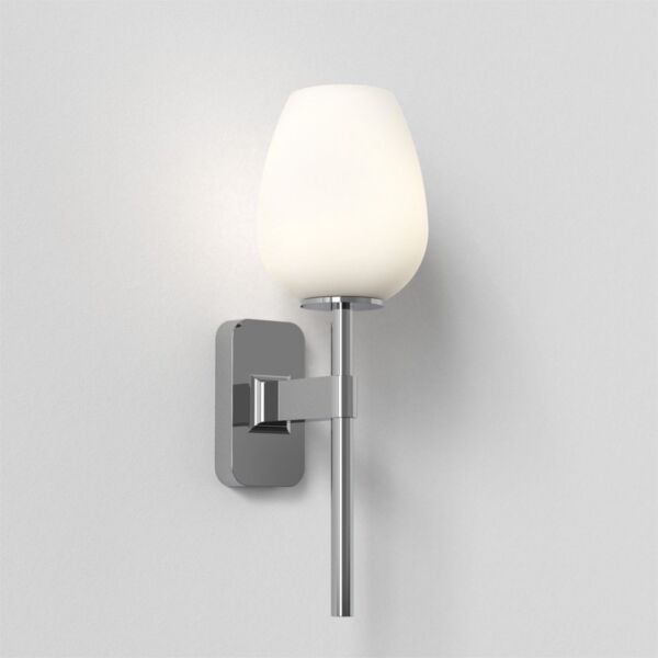 Astro Lighting - Tacoma Single 1429001 & 5036007 - IP44 Polished Chrome Wall Light with Opal Tulip Glass Shade