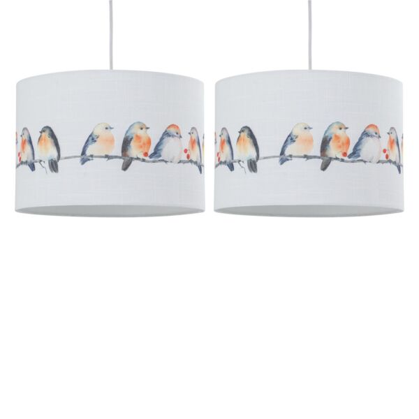 Set of 2 Branch - Bird Print Linen Easy Fit 30cm Pendant Shades