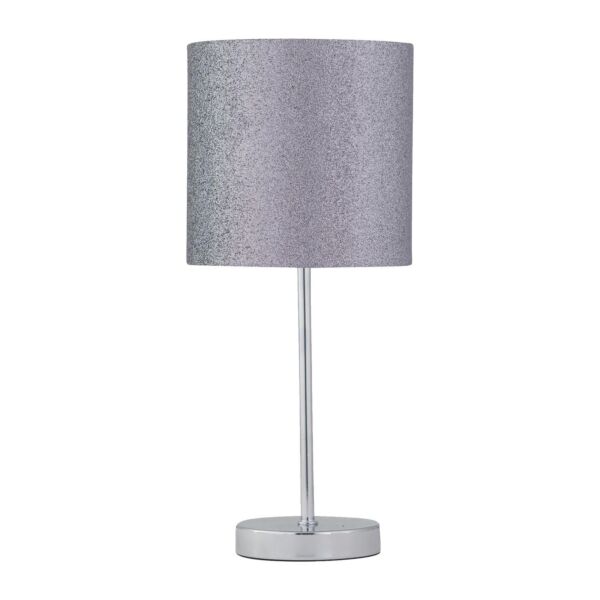 Chrome Stick Table Lamp with Grey Glitter Shade