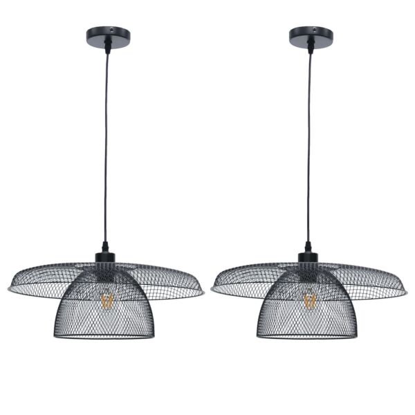 Set of 2 Cassidy - Large Layered Black Mesh Ceiling Pendant Lights