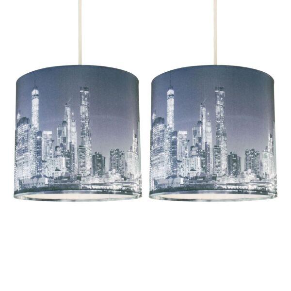 Set of 2 Digital Print New York Skyline 20cm Light Shades