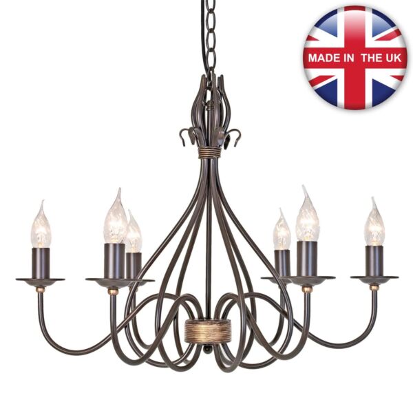 Elstead Lighting - Windermere - WM6 - Rustic Brown Gold 6 Light Chandelier