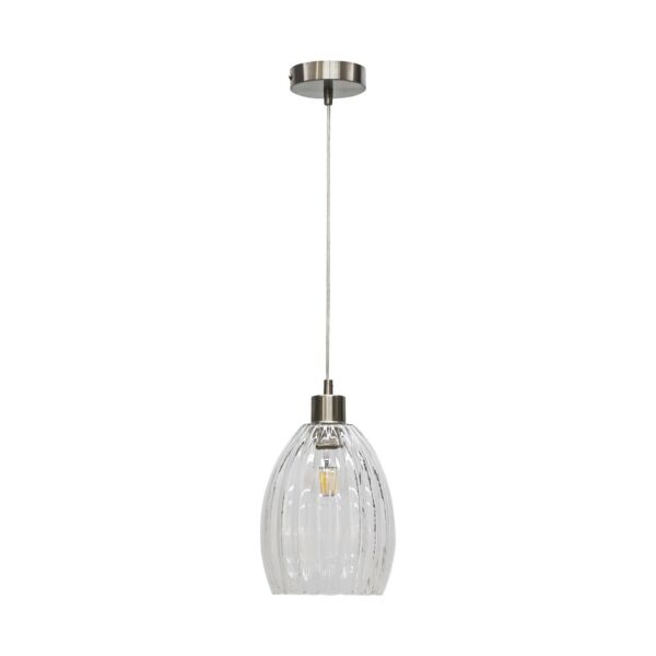 Birch - Clear Fluted Glass with Satin Nickel Pendant Fitting