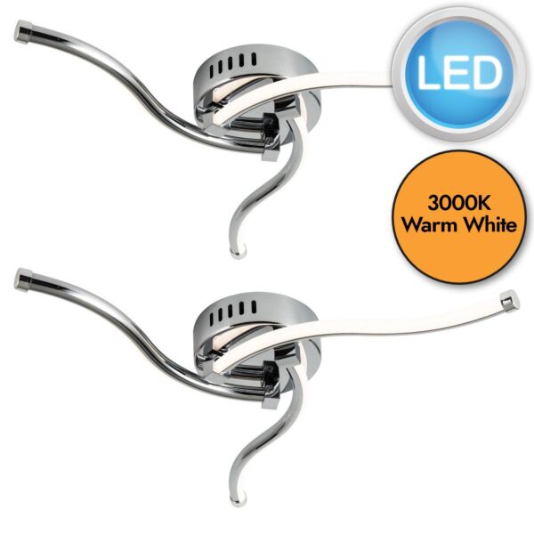 Set of 2 Ara - Chrome LED Flush Ceiling Lights