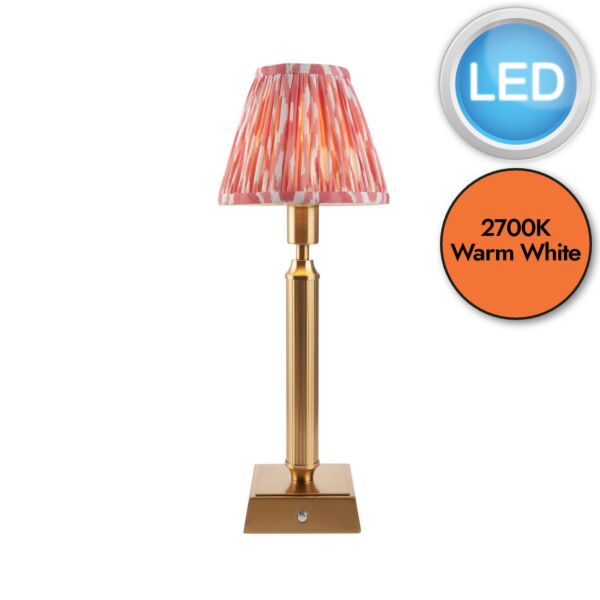 Endon Lighting - Trobridge Rechargeable & Ikat 16cm - 114857 - LED Aged Brass Pink Touch Table Lamp With Shade