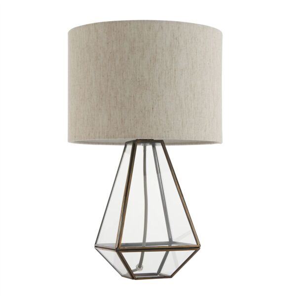 Amsterdam - Antique Brass 40cm Table Lamp with Faux Linen Shade