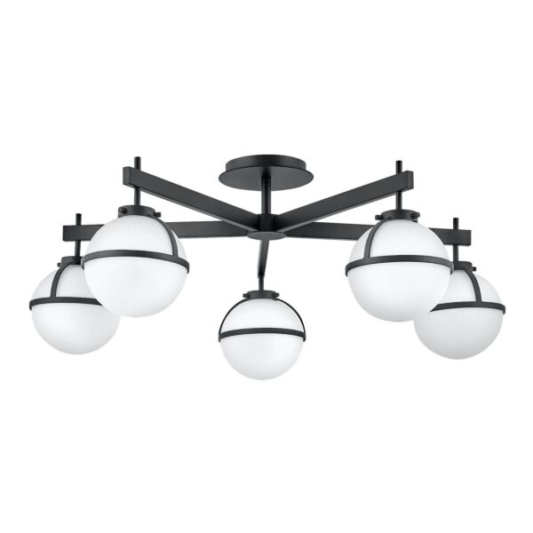 Hinkley Lighting - Hollis - HK-HOLLIS-5-O-BK - Black Opal Glass 5 Light IP44 Bathroom Ceiling Light