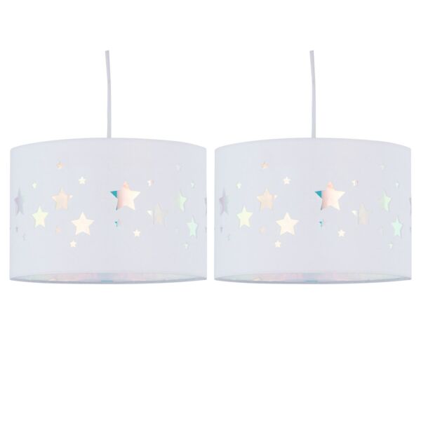 Set of 2 Clayton - White Easy Fit Fabric Pendant Shades with Star Cut Out