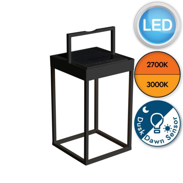 Konstsmide - Portofino - 7815-750 - LED Black IP54 Solar Outdoor Portable Lamp