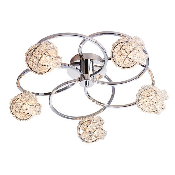 Endon Lighting - Talia - 76595 - Chrome Clear Crystal Glass 5 Light Flush Ceiling Light