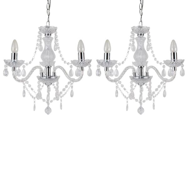 Set of 2 Clear and Chrome Marie Therese Style 3 x 40W Chandelier