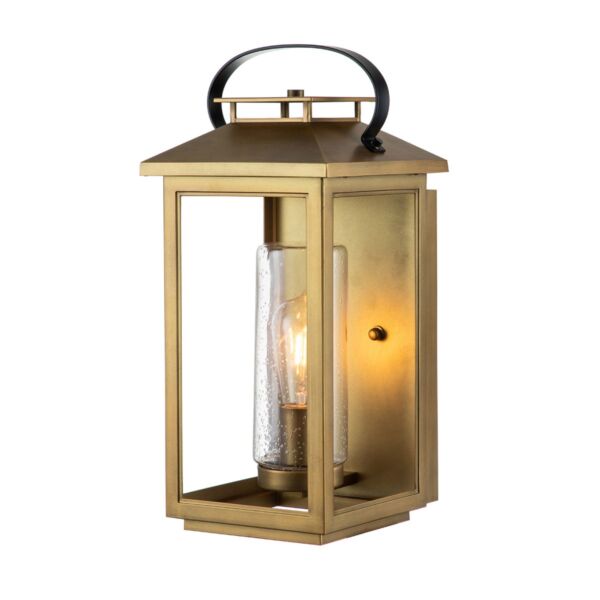 Quintiesse - Atwater - QN-ATWATER-M-PDB - Distressed Brass Clear Seeded Glass IP44 Outdoor Half Lantern Wall Light