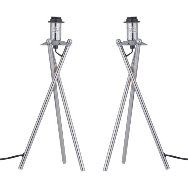 Set of 2 Chrome Tripod Table Lamps Base Only