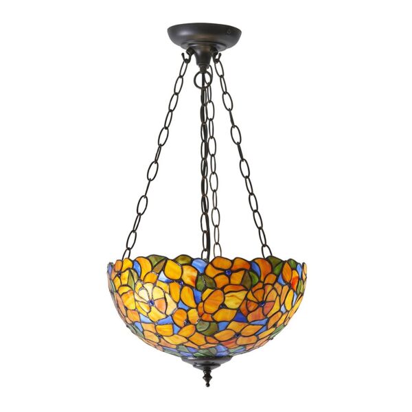 Interiors 1900 - Josette - 70751 - Dark Bronze Tiffany Glass 3 Light Ceiling Pendant Light