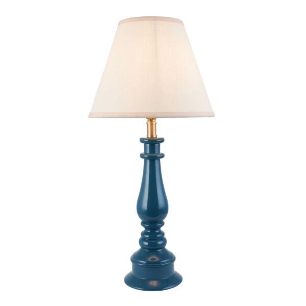 Endon Lighting - Myrtle & Ivy 25cm - 116353 - Blue Warm Brass Vintage White Table Lamp With Shade