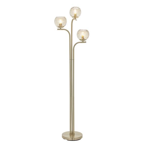 Endon Lighting - Dimple - 91974 - Satin Brass Clear Champagne Glass 3 Light Floor Lamp