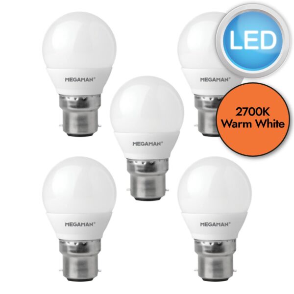 5 x 5.5W LED B22 Golf Ball Dimmable Light Bulbs - Warm White