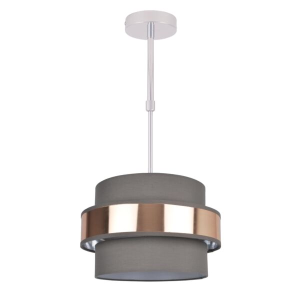 2 Tier Grey Fabric & Brushed Copper Plated Banded Ceiling Adjustable Flush Shade