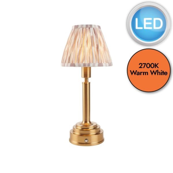 Endon Lighting - Upton Rechargeable & Ikat 16cm - 114890 - LED Aged Brass Neutral Touch Table Lamp With Shade