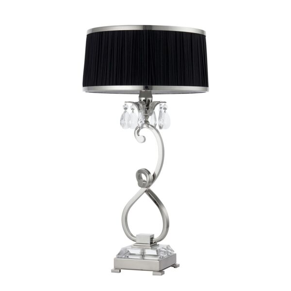 Interiors 1900 - Oksana - 70822 - Nickel Clear Crystal Glass Black Pleated Table Lamp With Shade