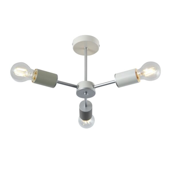 Vevo Monochrome - White with Satin Silver 3 Arm Flush Ceiling Light