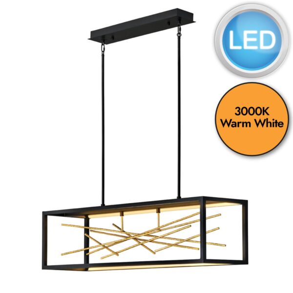 Quintiesse - Styx - QN-STYX-LED-ISLE-BG - LED Black Gilded Gold Bar Ceiling Pendant Light