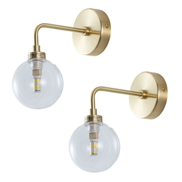 Set of 2 Toner - Satin Brass with Clear Glass Globe Wall Lights